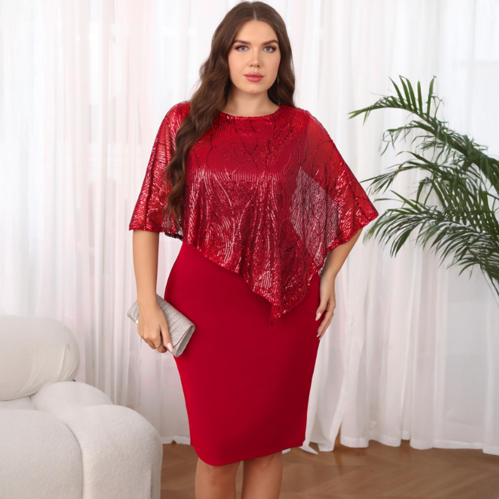 Vestido midi sin mangas con lentejuelas para mujer, vestido de tubo ajustado superpuesto de lentejuelas de gran tamaño, elegante vestido formal para fiesta de noche, cóctel, graduación, boda