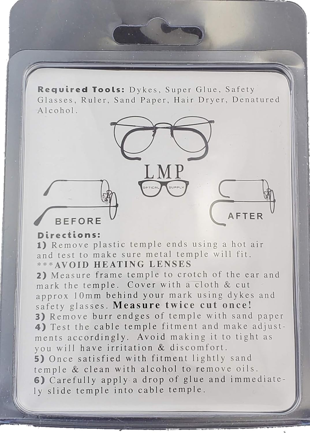 LMP OPTICAL® Cable Temple Retrofit Kit & Instructions Universal Fits Most Metal frames 1.3mm (3 Pair, Brown)