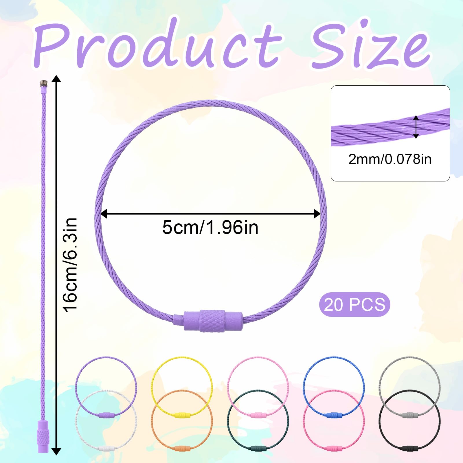 Styquenzer 20pcs Wire Keychain Cable, 6 inch Stainless Steel, Modern Keychain Accessories, Unisex-Adults, Yellow, Blue, Gray, Pink, Orange, White, Rose, Red, Purple, Dark Green, Black