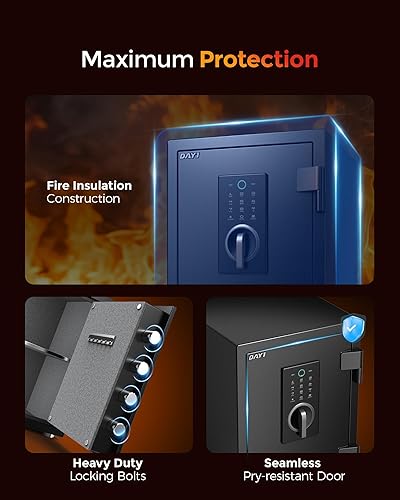 Miniatura 4 de DAYI Caja fuerte a prueba de fuego, 2.0 pies cúbicos biométrico de huellas dactilares a prueba de fuego, caja fuerte para documentos del hogar