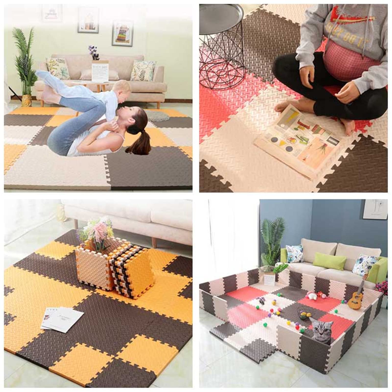 Baby spielmatte ineinandergreifende bodenmatte aus Schaumstoff wasserdicht und rutschfest Kinder Puzzlematten für drinnen oder draußen,Multifunktionsmatten,25x25x0.8cm,White+Black+Gray,24pcs