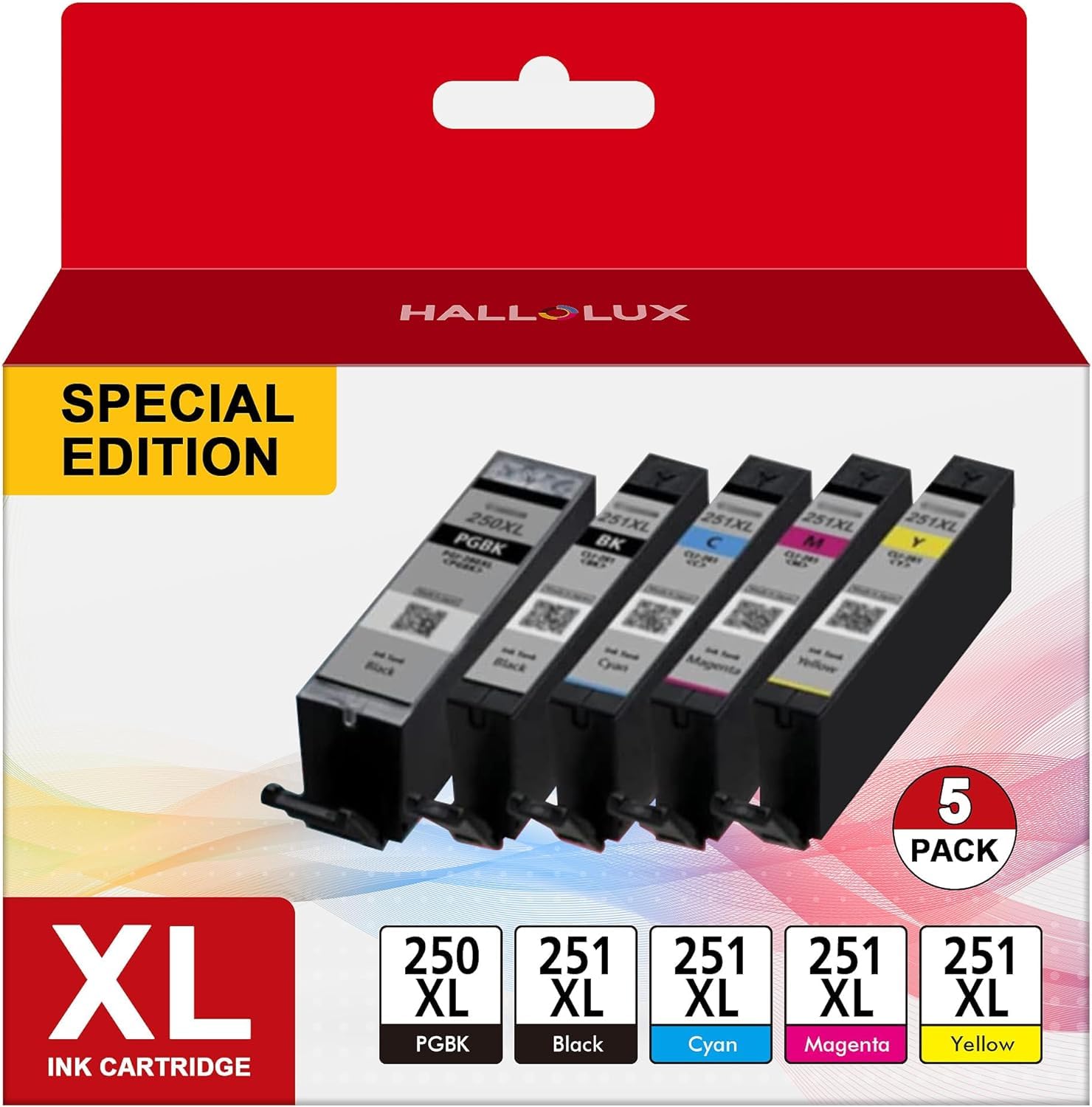 5 Pack for 250 251 XL Ink Cartridges for Canon PGI-250XL CLI-251XL Replacement Ink Cartridges to use with PIXMA MX922 MG5420 MG5520 MG5522 MG6320 MG6620 iP7220 (Black, Cyan, Magenta, Yellow, PGBK)