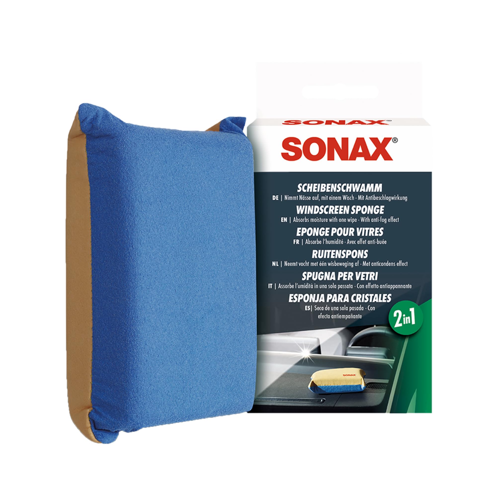 Windscreen Sponge 417100 | Dual Action Cleaning Sponge for Streak Free Glass | Easily Removes Dirt Fog and Condensation from Windshields Windows and Mirrors | Compact and Reusable