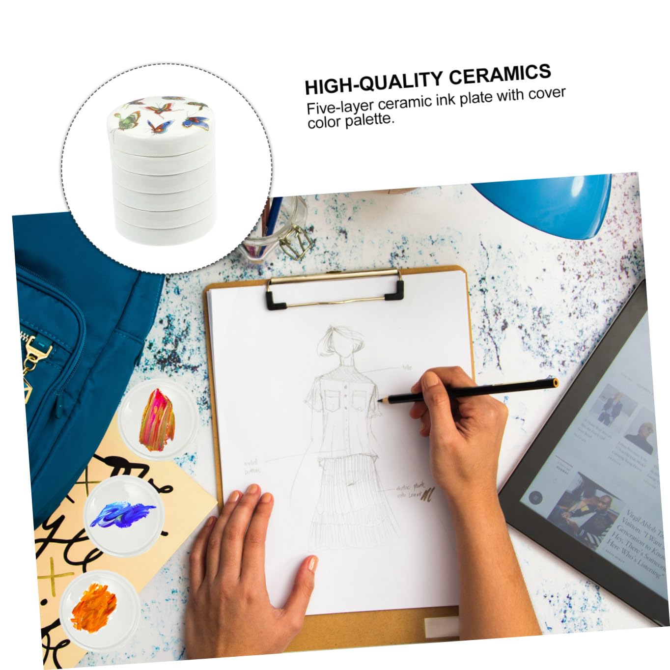 CALLARON Palette pour Faible Absorption d'eau Facile à Nettoyer et Céramique à Cinq Couches avec Couvercle Peinture Aquarelle et Peinture à l'huile