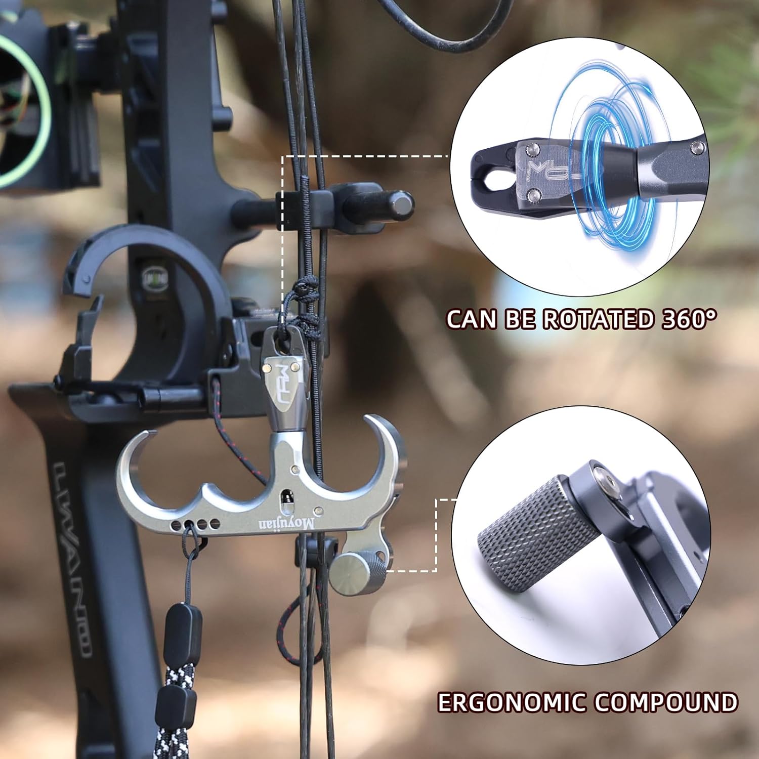 Compound Bow 3 Finger Thumb Release 360-Degree Rotational Automatic Closure Jaw 2 Color Release Aids Trigger Adults Youth Archery Competition Thumb Release for Compound Bow