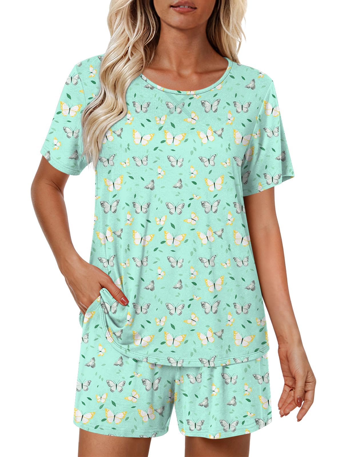 Pajama Set for Women 2 Piece Lounge Set Soft Sleepwear Summer Casual Short Pjs Sets with Pockets M-3XL