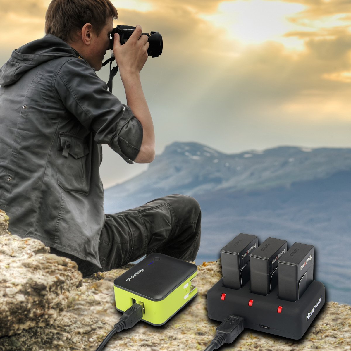 Newmowa 1300mAh Batería de Repuesto (3-Pack) y Kit de Cargador para Mini USB portátil para Hero 3, Hero 3+, AHDBT-301, AHDBT-302