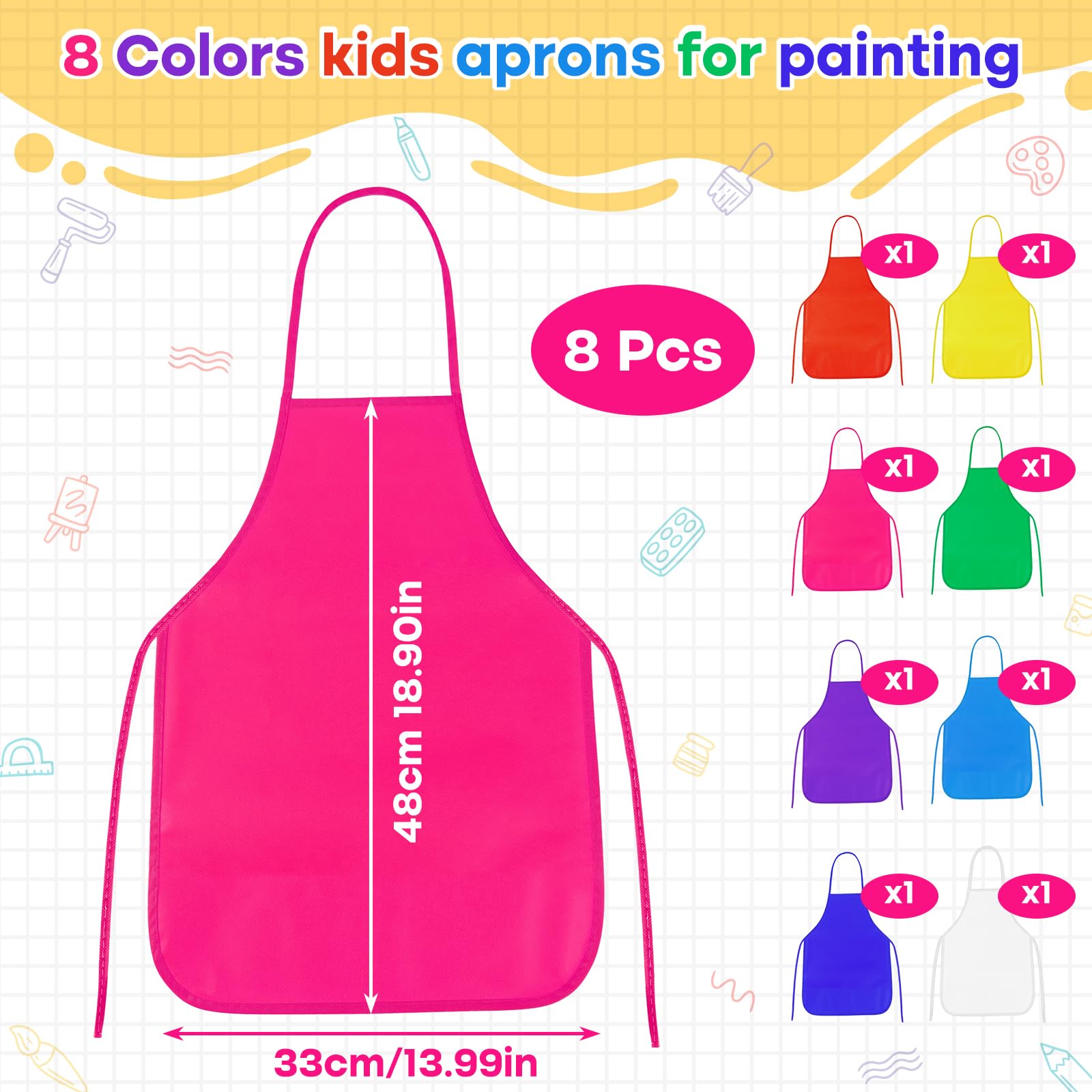 PLULON 8 Pcs Kids Apron Painting Aprons, Kids Aprons for Painting Art Apron Smocks Bulk for Art Activity Craft Home Kitchen Classroom Party Supplies - Image 2