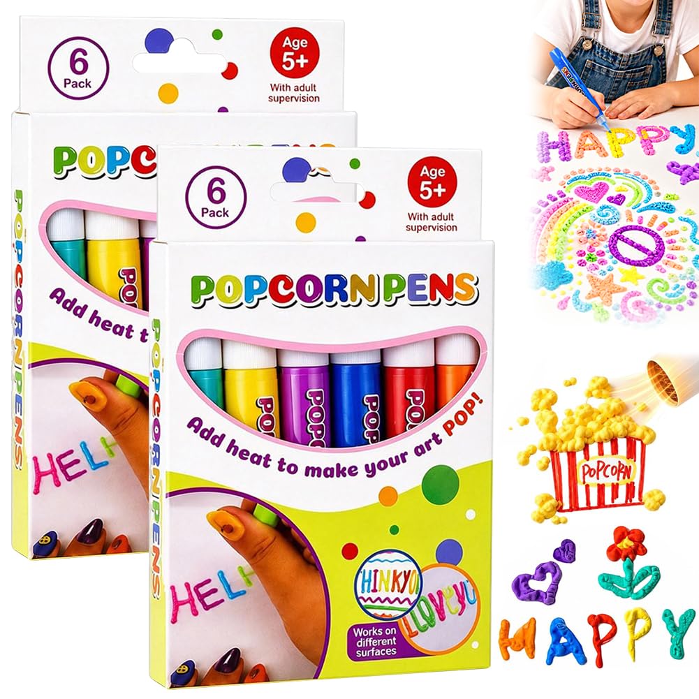 12 Pcs Popcorn Pens, 3D Puffy Bubble DIY Floating Magic Paint Markers