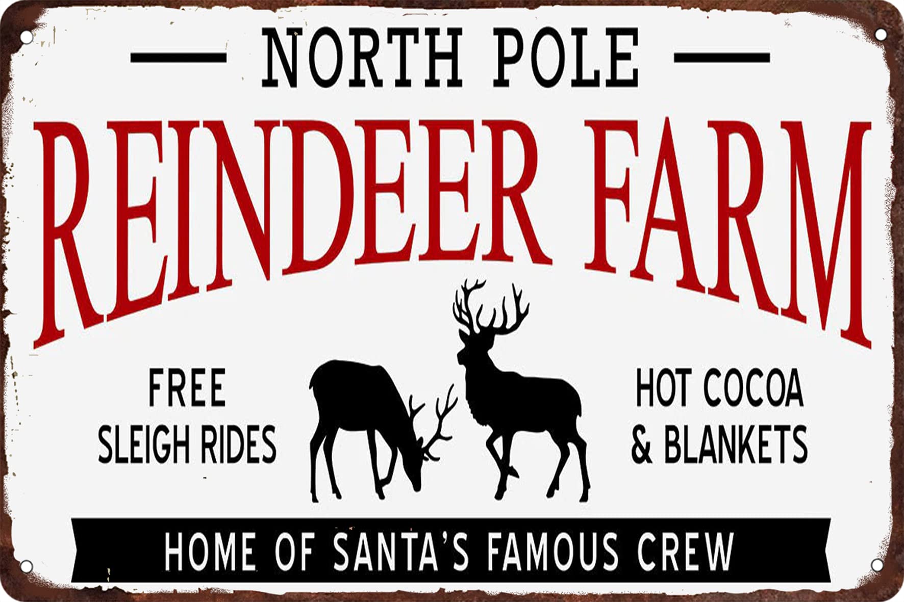 SMAZDFXX North Pole Reindeer Farm Metal Tin Sign Funny Christmas Signs Santa Wall Art Decor for Home Cafe Bar Party 8"x12"