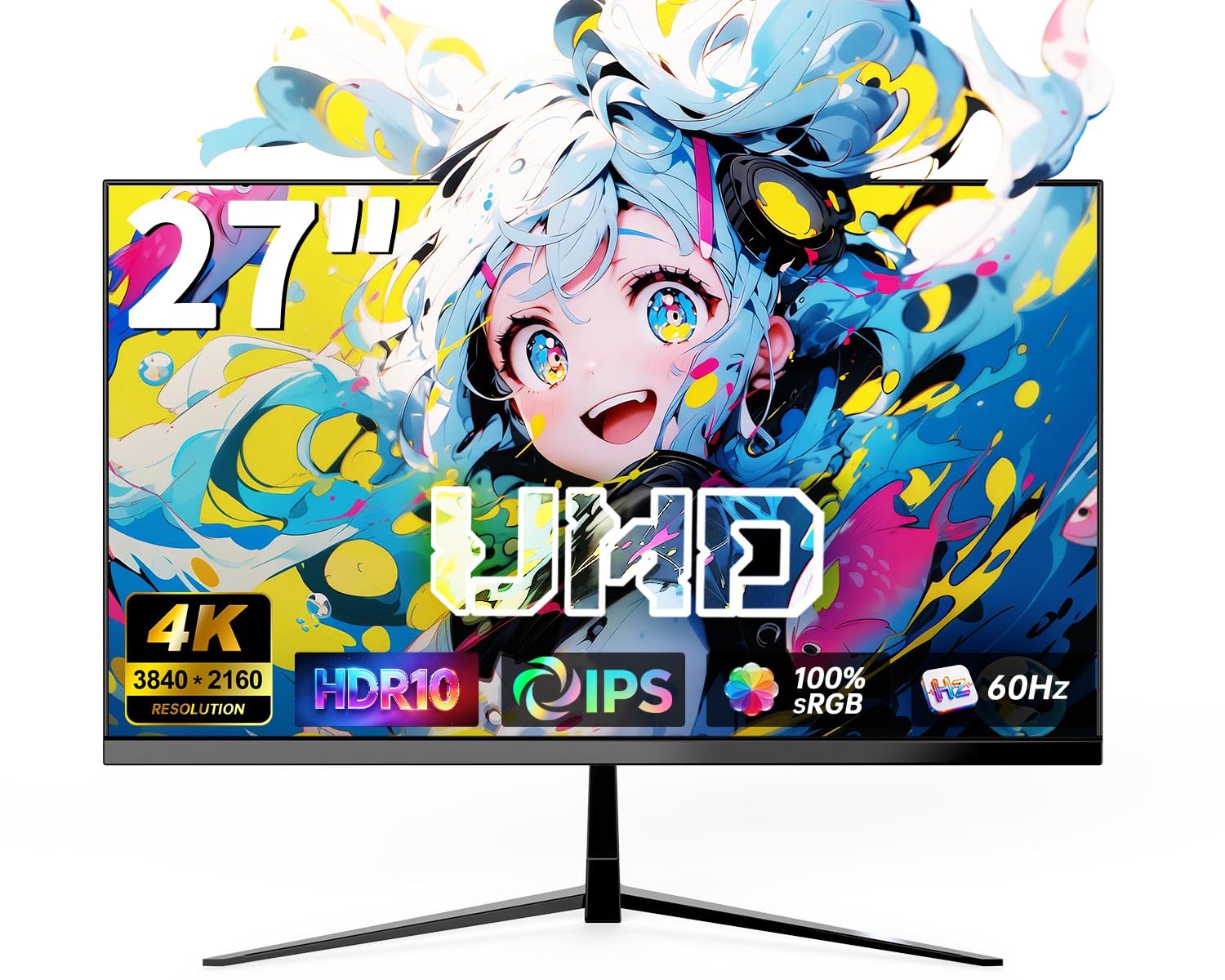 Monitor 27 Pollici 4K UHD (3840×2160), Monitor PC IPS con HDR10, 100% sRGB, 60Hz, 1ms MPRT, HDMI e DisplayPort, VESA 100×100 mm, Schermo PC per Home Office, Multimedia e Monitor Gaming