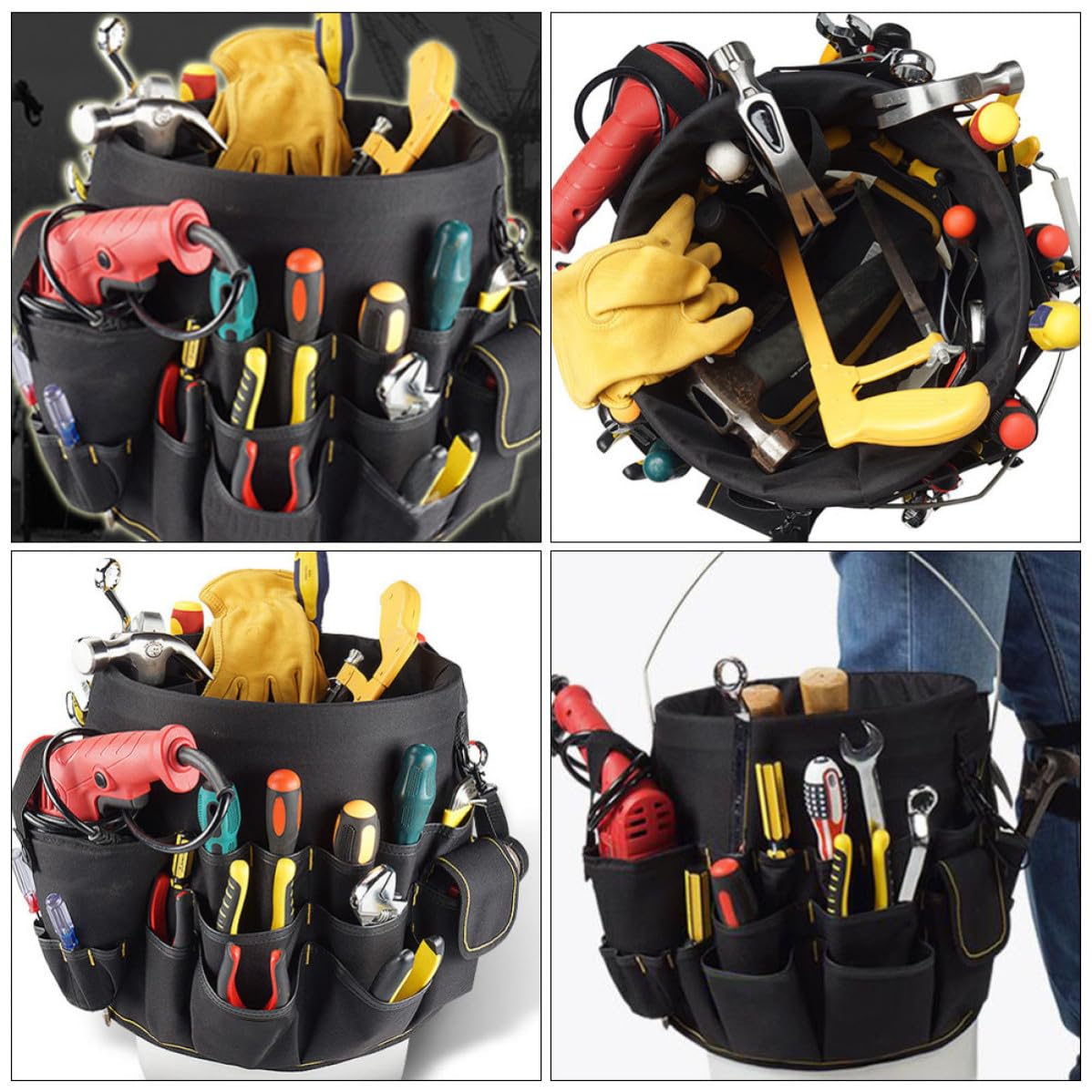 Garneck Borsa Porta Attrezzi da Giardino Oxford Nero con Tasche Multiple e Design Multi-scomparti per Organizzazione e Trasporto Facile degli Utensili