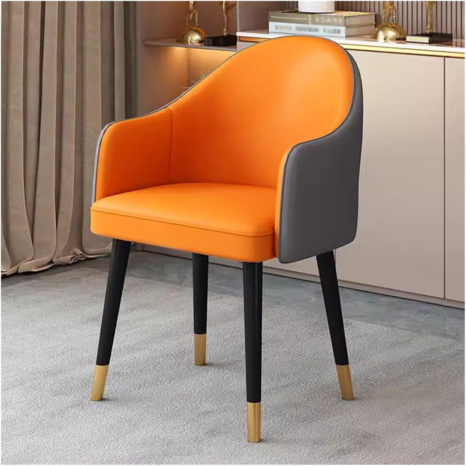 キッチンやリビングルームに最適なアーム付きミッドバックダイニングチェア、快適で サイドチェア、金属製の脚、レジャー用のアクセントチェ