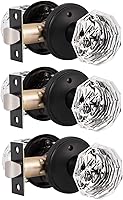 Vista 12 de Gobrico Pomo de puerta de cristal para dormitorio y baño con roseta clásica negro mate, diamante transparente octogonal para puerta interior, 1