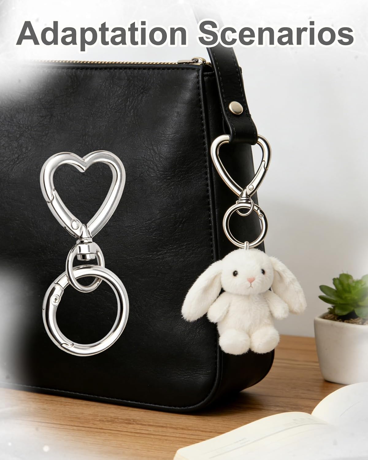 12Pcs Heart Carabiner Double Opening Snap Hooks Swivel Lobster Clasp Keychain Clip, Alloy Dual Spring Hook for Lanyard (12PC Silvery) - Image 4