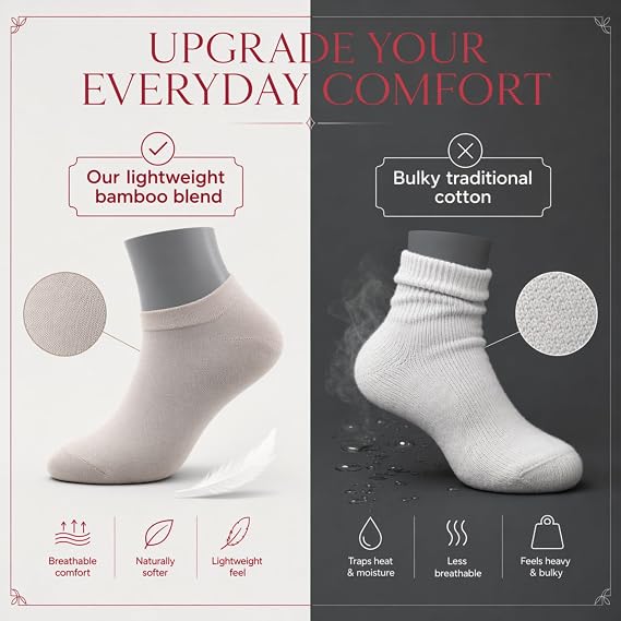 BAMBOOVEN Ankle Socks for Women Thin Bamboo Rayon Low Cut Socks 3/6/8/12 P