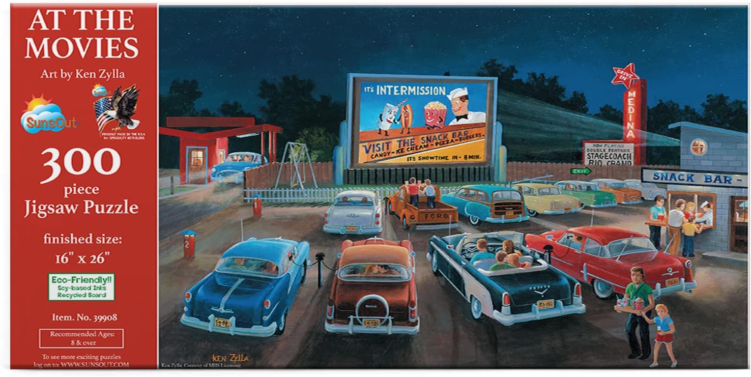 SUNSOUT INC - At the Movies - 300 pc Jigsaw Puzzle by Artist: Ken Zylla - Finished Size 16" x 26" - MPN# 39908