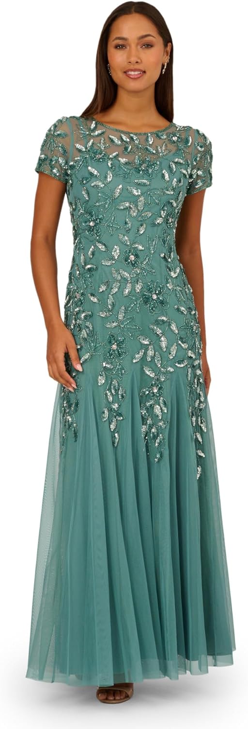 Adrianna Papell Bead Long Dress with Godets