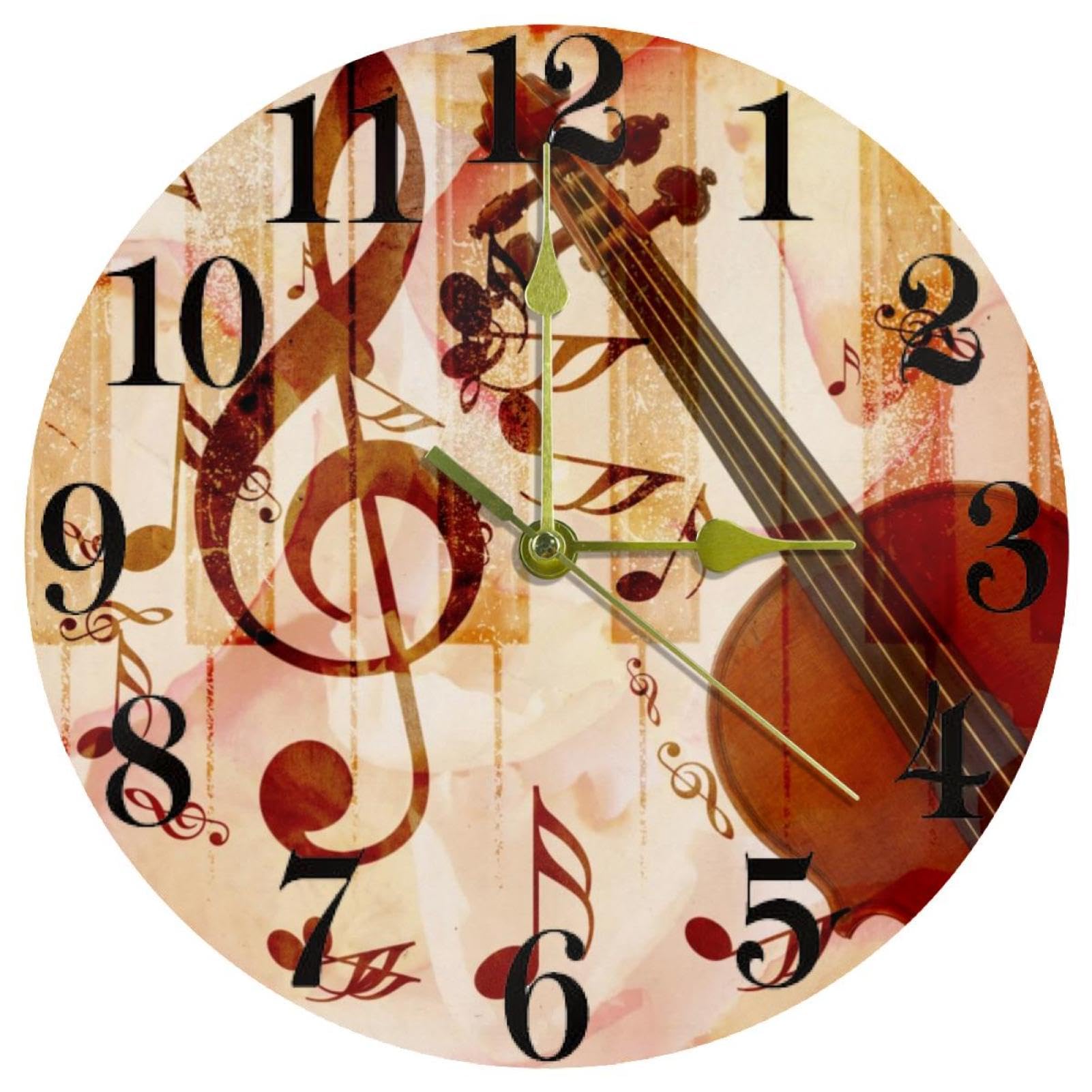 Horloge murale ronde pour cuisine et bureau style musique rose