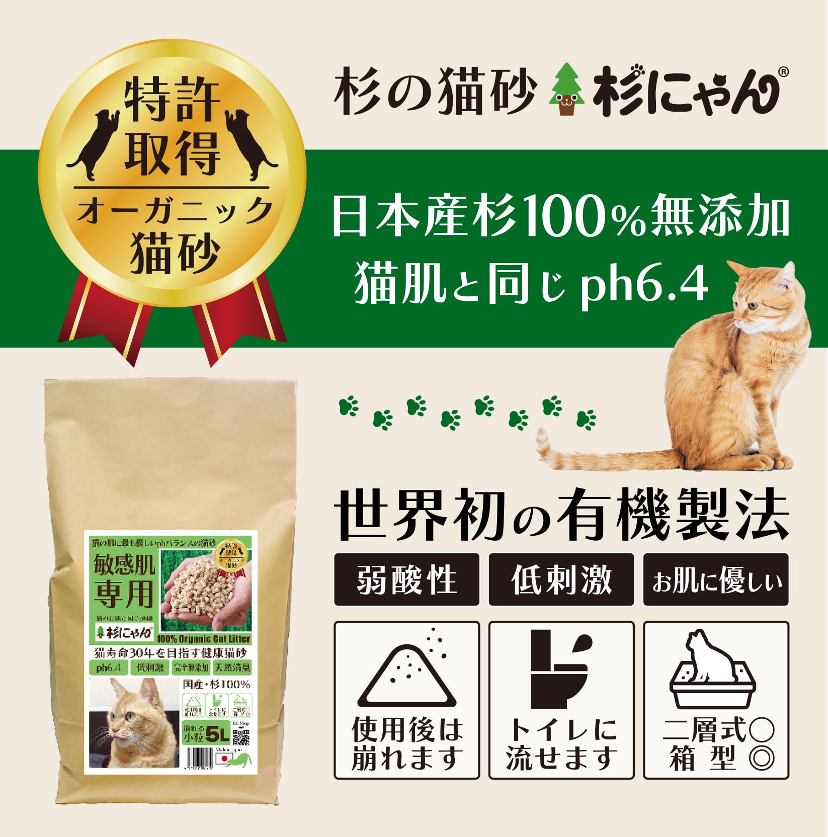 Amazon | TVメディア掲載 猫砂【皮膚病予防】 猫肌と同じphバランス
