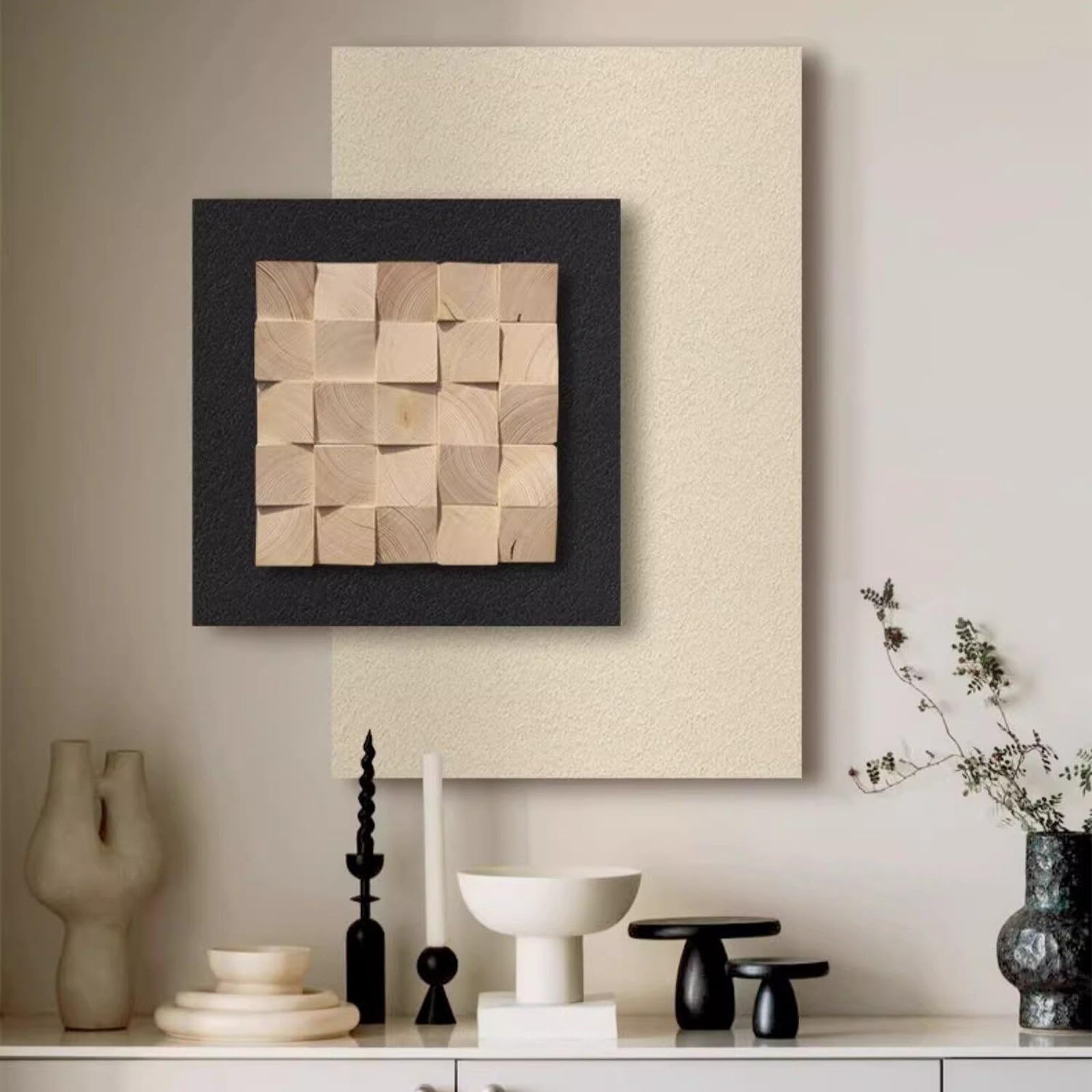 SYXHJTFZ Modern 3D Sandstone Minimalist Wooden Textured Wall Art Decor, Geometric Paintings Artwork Borderless for Living Room Hallway Dining Room Bedroom Office Aesthetic(A,95 * 120cm/37.4 * 47.2in)
