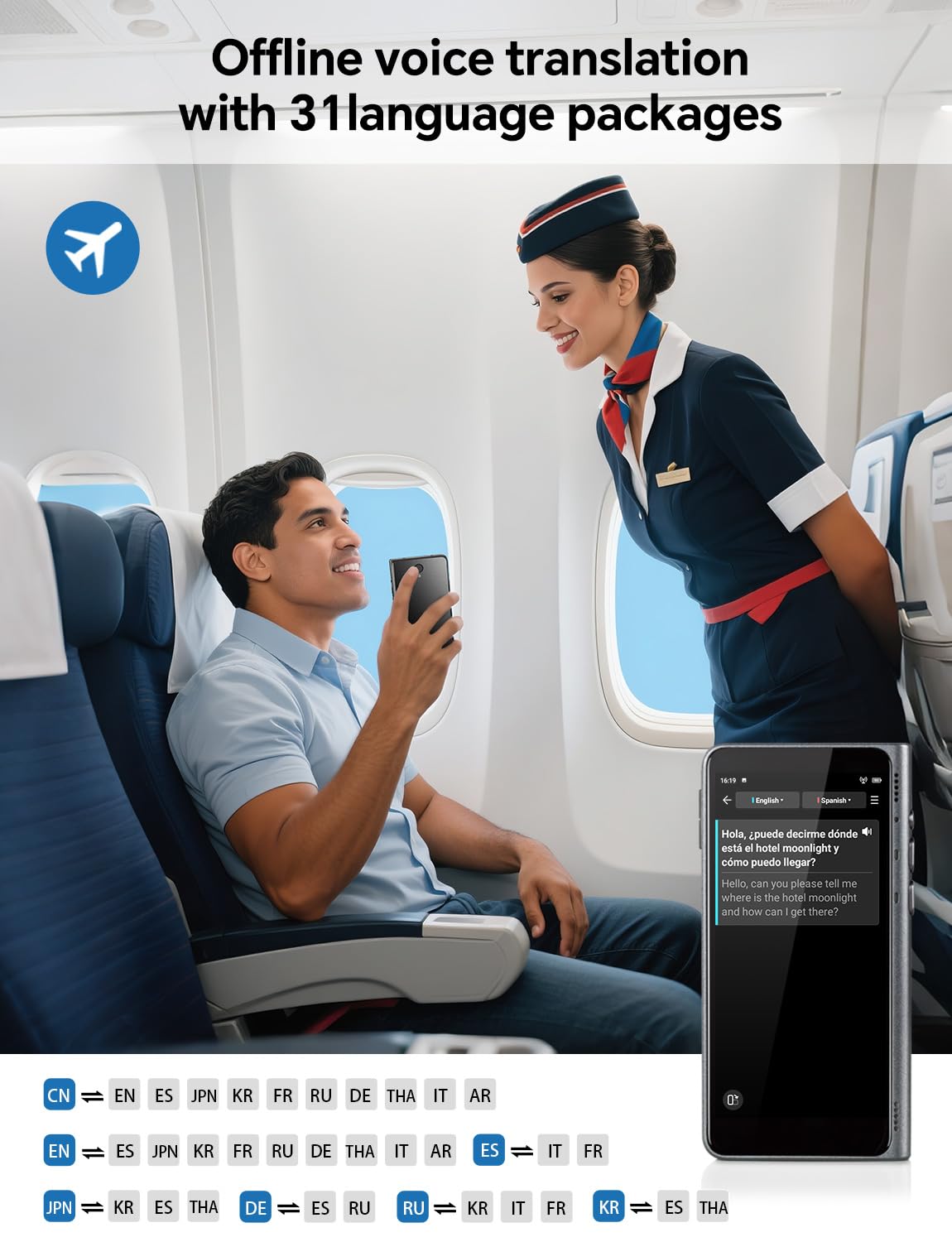 Timekettle Fluentalk New T1 Translator Device Supports 40 Languages, 31+ Offline Language Pairs, Photo Translation, No WiFi Needed, 2-Year Global Data, 4