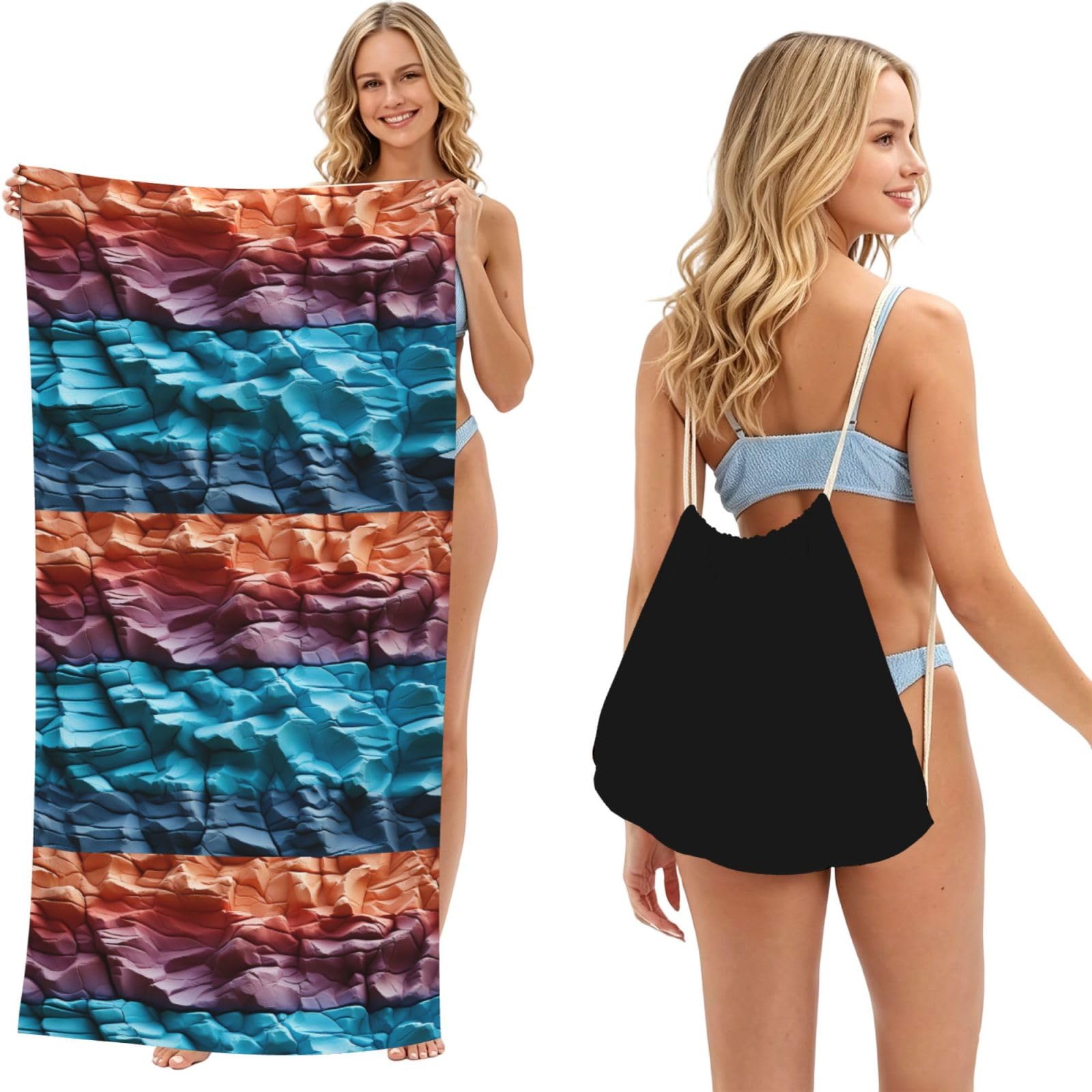 SKGOHLH Colorful mountains. 2in1 Packable Beach Towel Bag Women