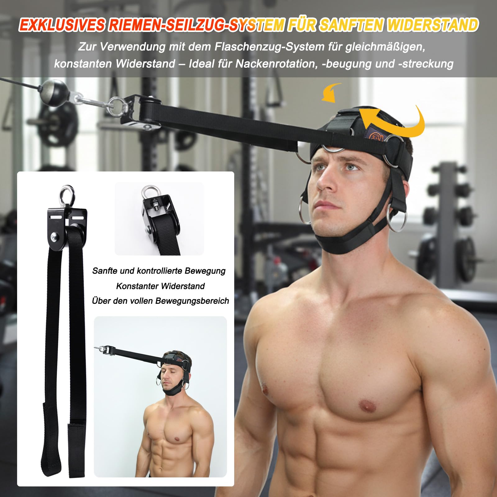 J Bryant Nackentrainer-Set mit Widerstandsband & Kinnpolster – Verstellbares Kopfgeschirr für 360° Krafttraining, D-Ringe für Seilzug & Bänder – Optional mit Stahlkette oder Seilzug-System