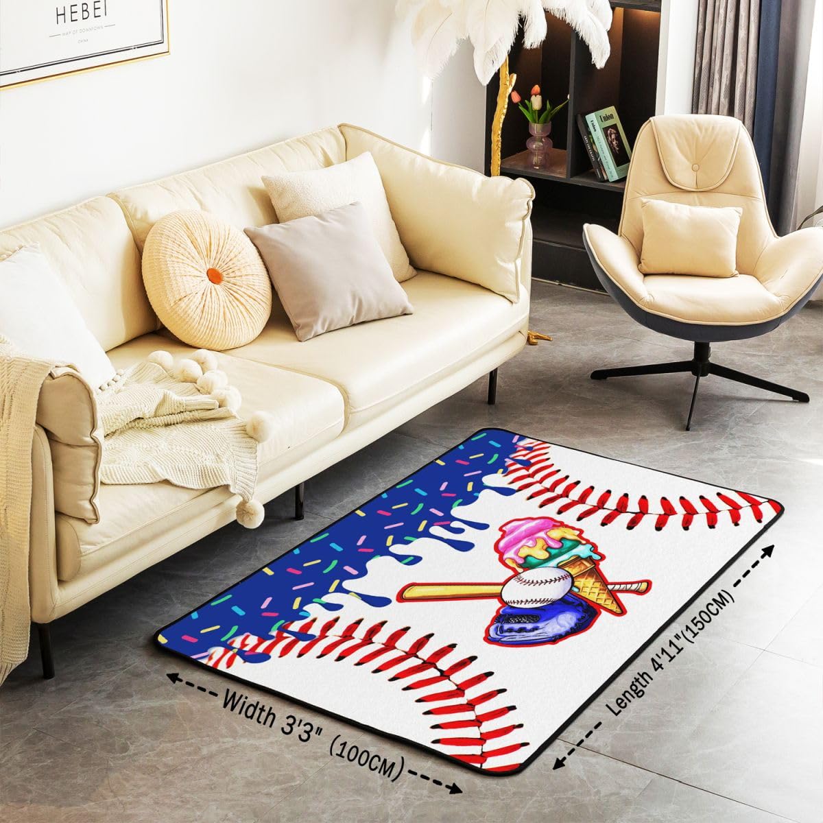 Homewish Dywaniki baseballowe do lodów 100 x 150 cm do sypialni salonu - granatowy lód kroplówka nowoczesny dywan podłogowy słodki cukierkowy deser duże dywany piłka sport nie gubi włosia dywan