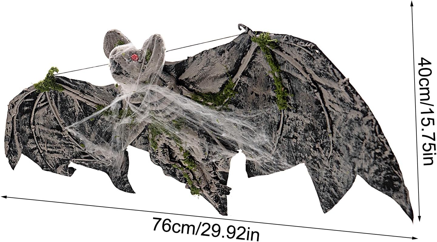 Large Bat Halloween Decorations Outdoor, 30 Inch Realistic Giant Bat with Spider Web Cotton, Spooky Halloween Patio Yard Garden Decor