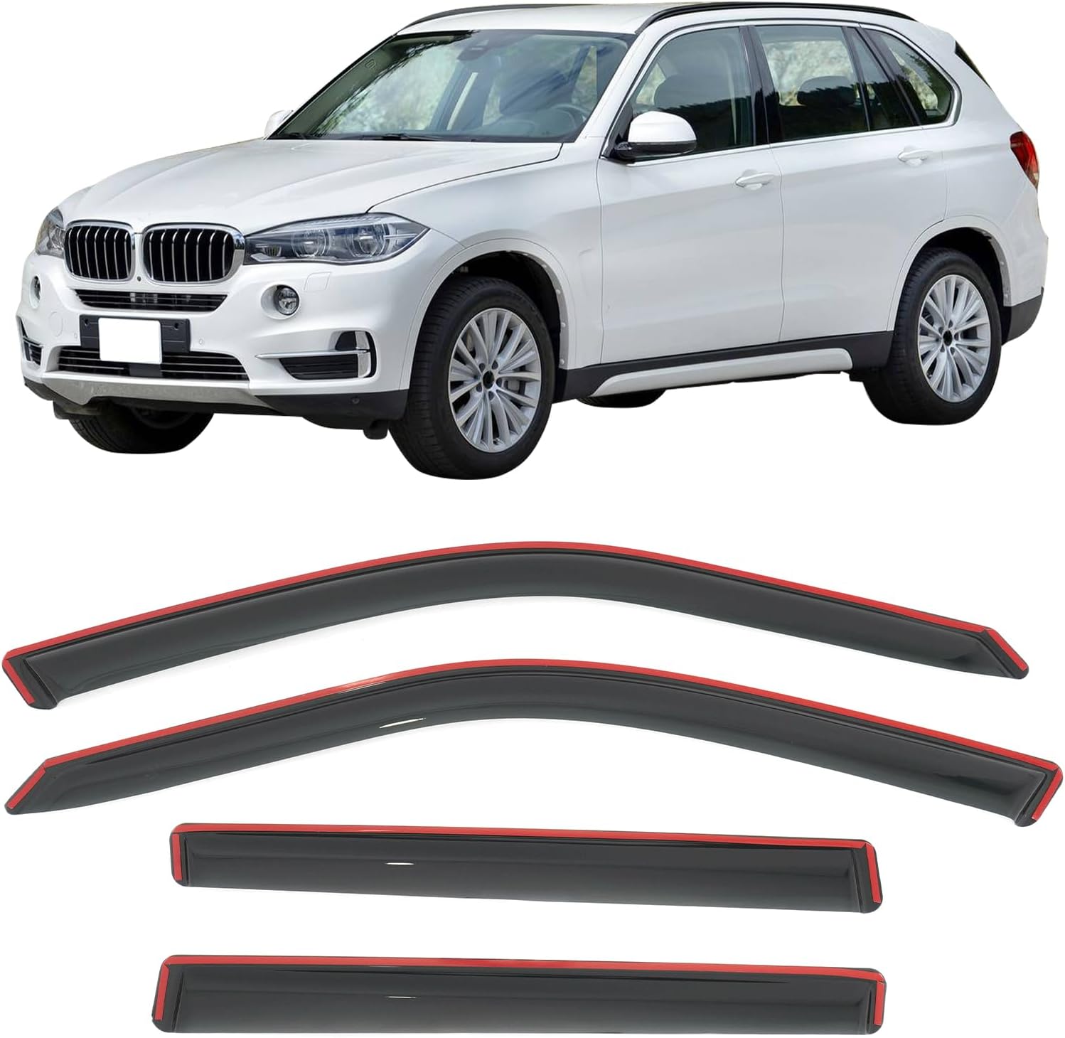 IKON MOTORSPORTS in Channel Window Visors Compatible with 2014-2018 BMW F15 X5 F85 X5M, Slim Style Acrylic Smoke Rain Guards, Side Window Wind Deflectors 4PCS