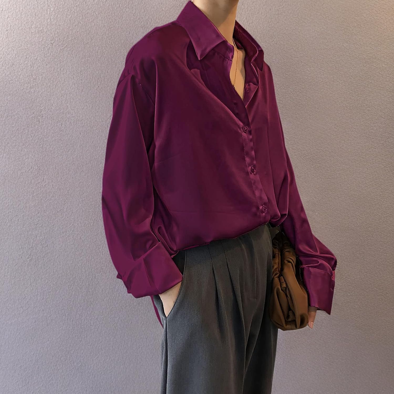 Pantete Womens Satin Silk Button Down Shirt Long Sleeve Casual Office Blouse Top Breathable & Silky - Image 6