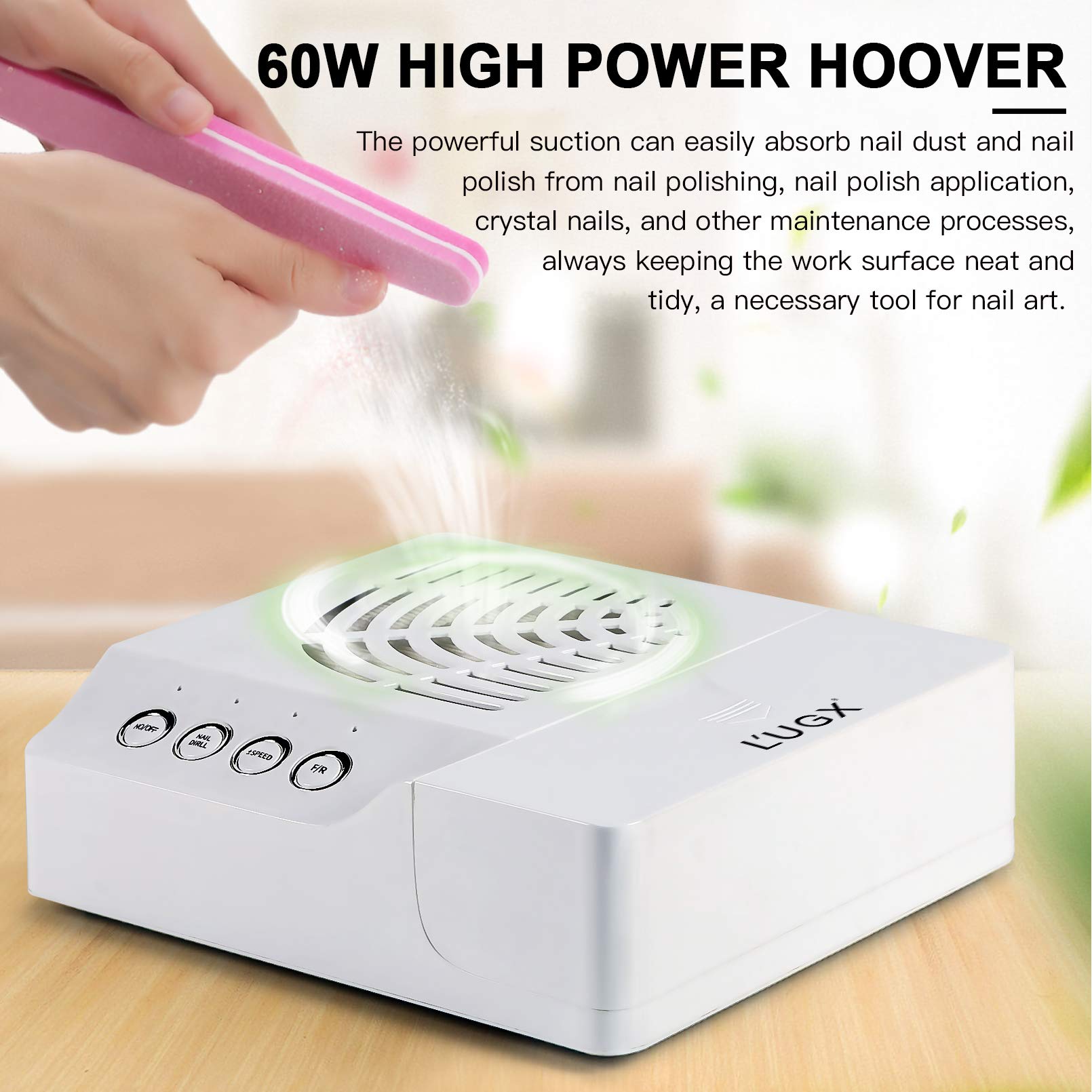 L'UGX Professional Nail Tools Set 2 in 1, 60W Nail Dust Collector