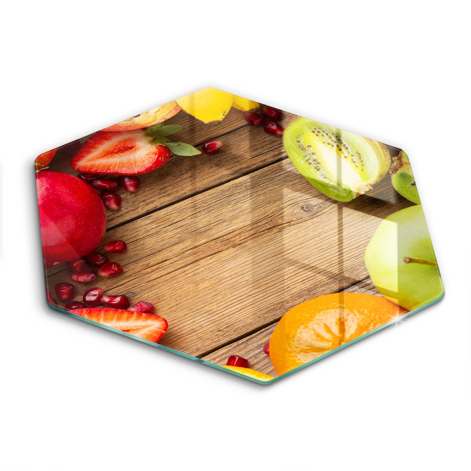 Planche à découper hectagonale Wallfluent pour cuisiner et servir vos fruits frais en famille