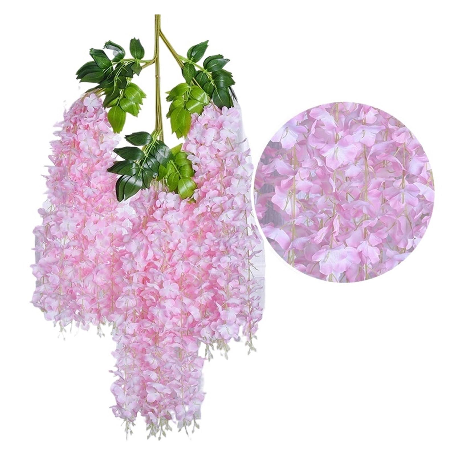 Artificial Flower Vine 12pcs Wisteria Artificial Flowers Vine Wreath Wedding Arch Decoration Leaf Rattan Trailing Silk Flower Ivy Wall Decor Plants(Pink)