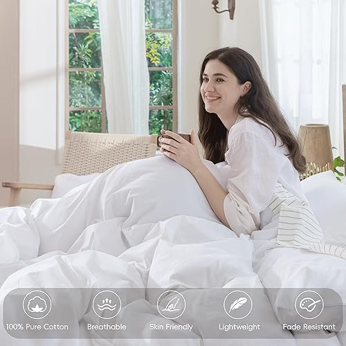 Miniatura 4 de MooMee Ropa de cama Juego de fundas de edredón 100% algodón lavado con textura similar al lino, transpirable, duradero, suave y cómodo (blanco