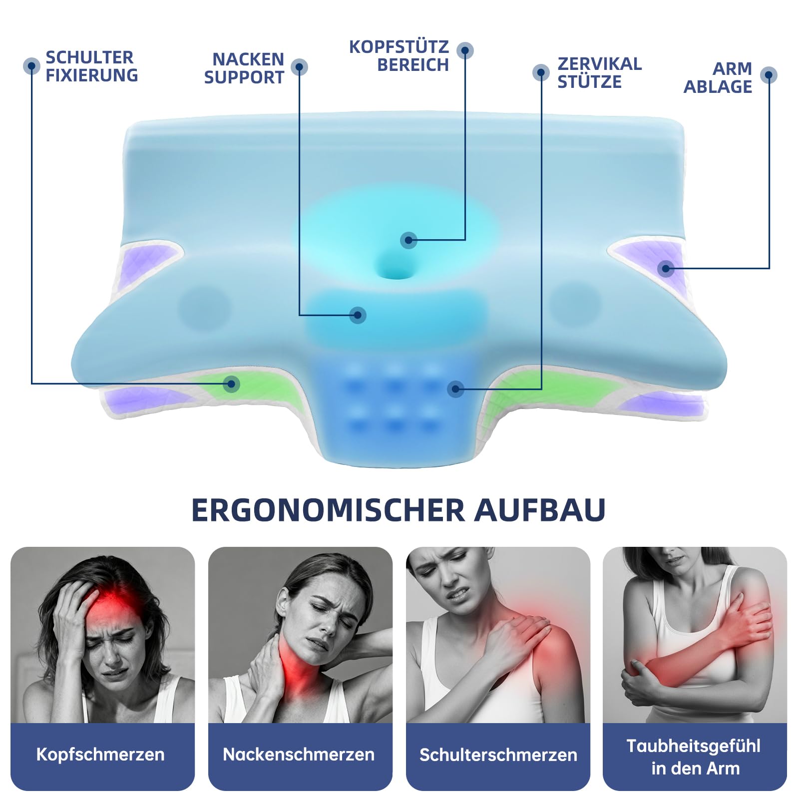 Almohada cervical ergonómica 2 en 1 de espuma viscoelástica