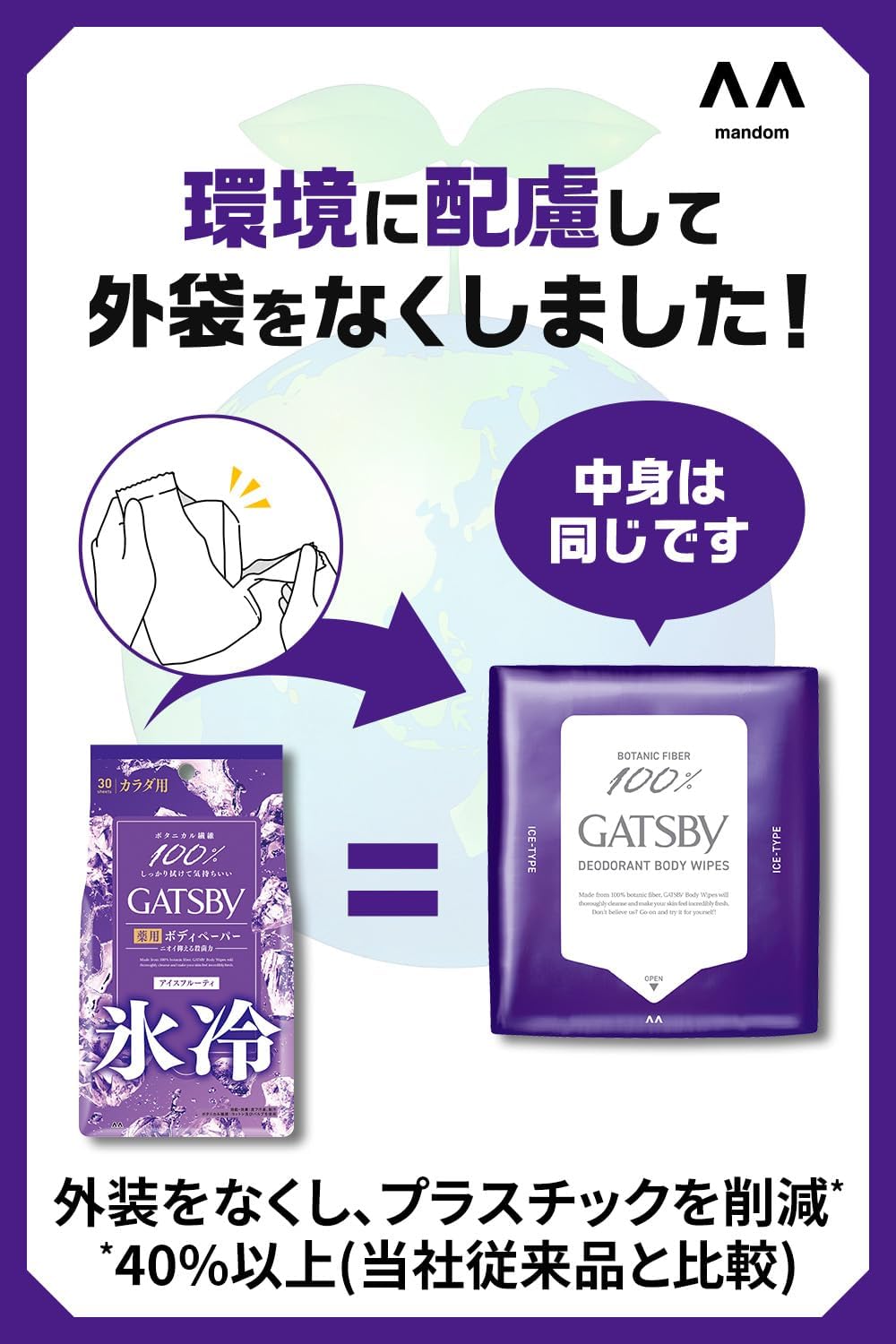 【Amazon.co.jp限定】 GATSBY(ギャツビー) 【医薬部外品】 アイスデオドラント ボディペーパー アイスフルーティ [ 爽快 氷冷 ] [ 制汗 デオドラント ] メンズ ボディシート セット 外装袋レス仕様 30枚×3個
