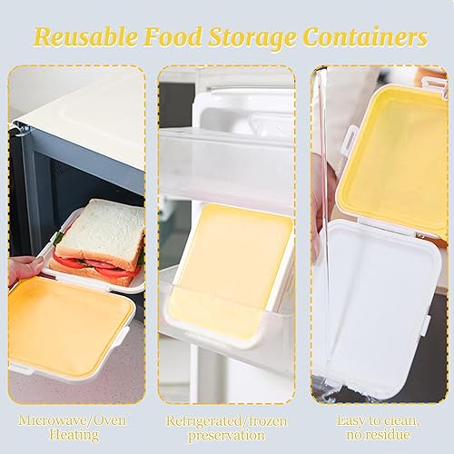 Miniatura 4 de Paquete de 3 recipientes para sándwiches, almacenamiento de sándwiches de silicona de 3 colores con cierre a presión, caja de sándwich para