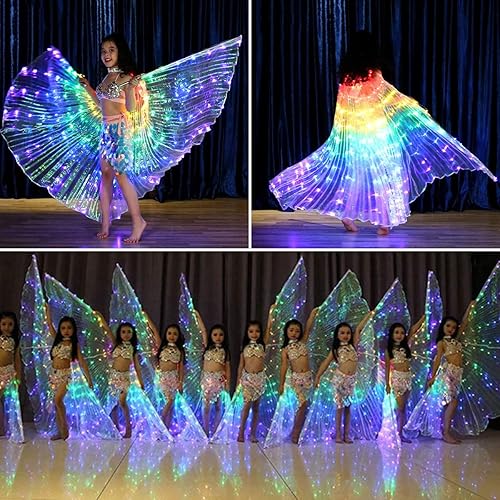 Miniatura 2 de HOTBEST Alas LED ISIS, alas de danza del vientre, alas de mariposa LED coloridas iluminadas, alas de baile de ángel brillante con palo telescópico,