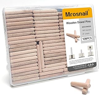 128 Pcs Wooden Dowel Pins, 1/4 x 2 inch Fluted Wood Dowels Hardwood Pegs for Deep Furniture Joints, Wood Signs, Toy Building