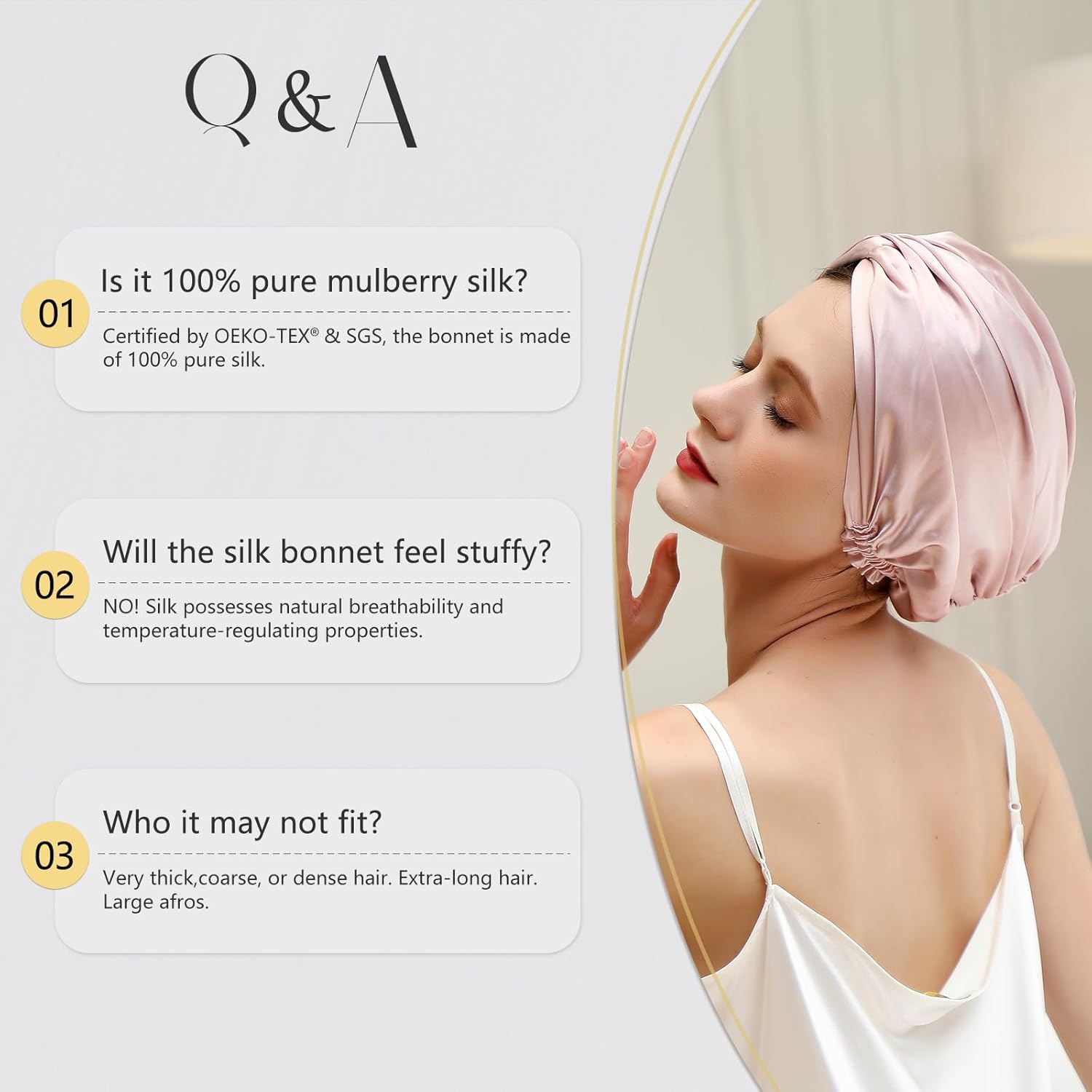 ZIMASILK 22 Momme 100% Mulberry Silk Bonnet for Sleeping & Women Hair Care, Highest Grade 6A Silk Hair wrap for Sleeping with Premium Elastic Stay On Head (1Pc, Black) - Image 9