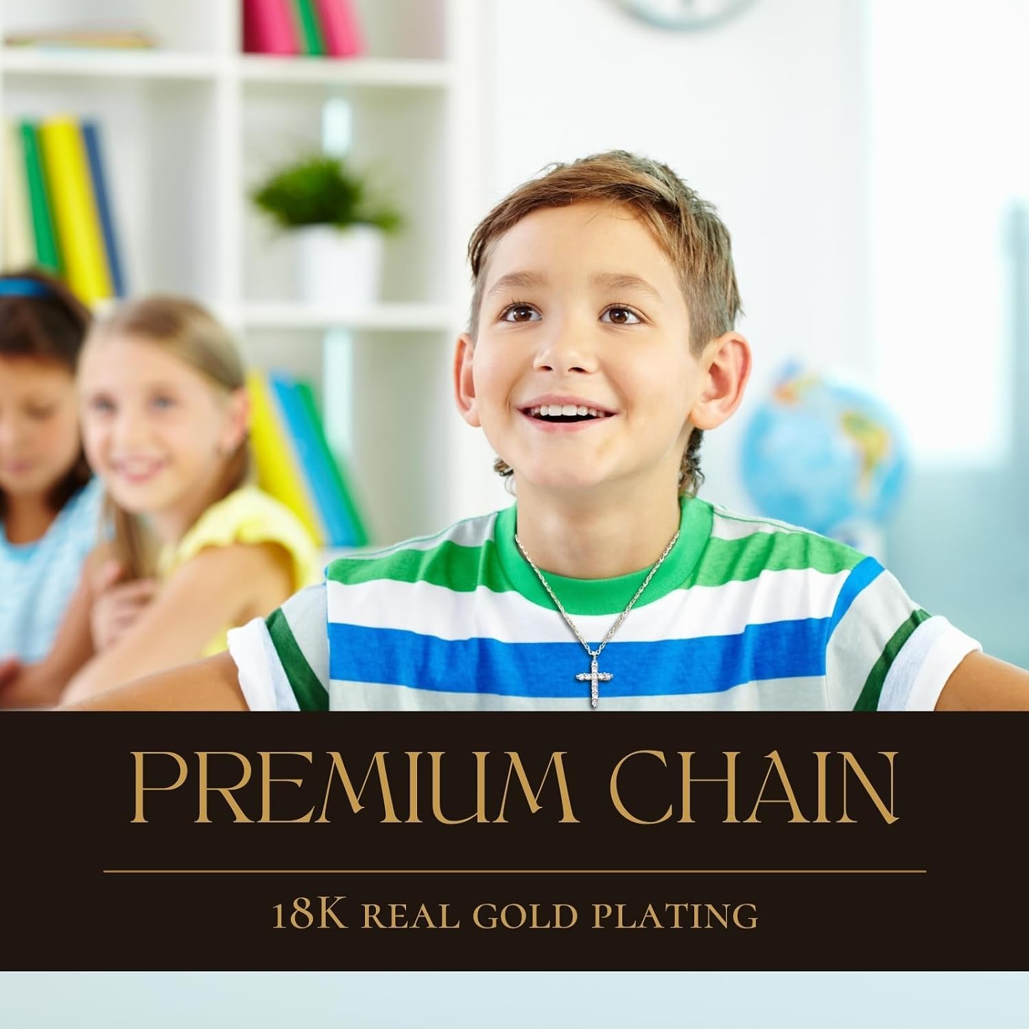 Halukakah 18K Gold/Platinum Plated Cross Faith Diamond Pendant Necklace for Kids|Eco-Friendly Handcrafted|Adjustable|Designed in Italy|With Message Card|for Birthdays,Graduations,Special Celebrations