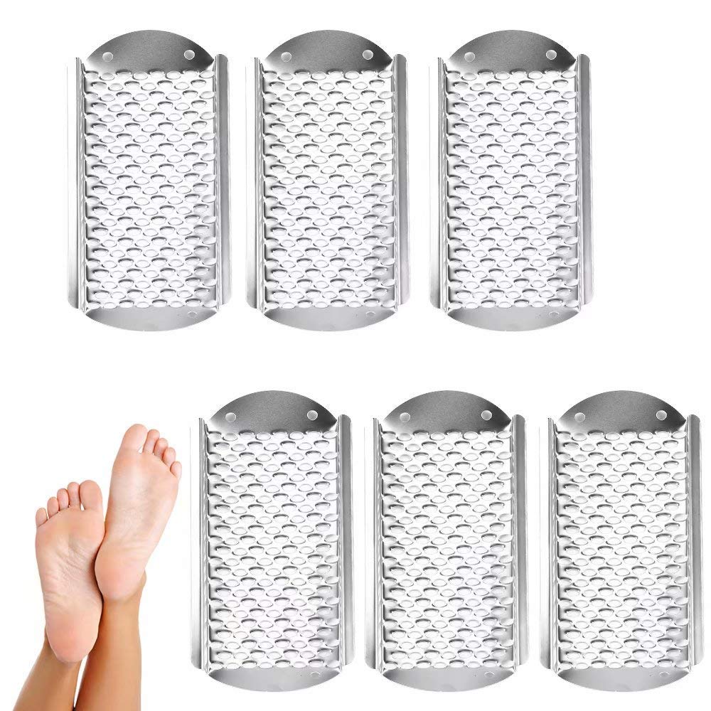 Paddsun 6Pcs Foot File Callus Remover Replacement Blades Pedicure Rasp Detachable Foot Scrubber Hard Skin Remove Stainless Steel Big Hole for Wet and Dry Feet