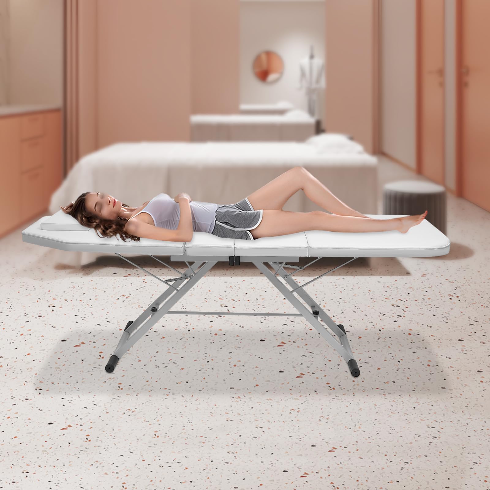 Camilla de masaje, mesa de masaje, banco de masaje, portátil, plegable, PVC, ropa de cama, tratamiento terapéutico, 71 pulgadas, blanco