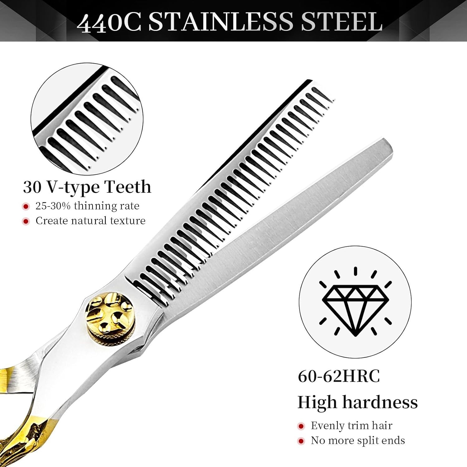 Hair Cutting Shears, 6.0 Inch Gold Tree Root Handle Hairdressing Scissors Bangs Shears Cutting And Thinning Scissors Set