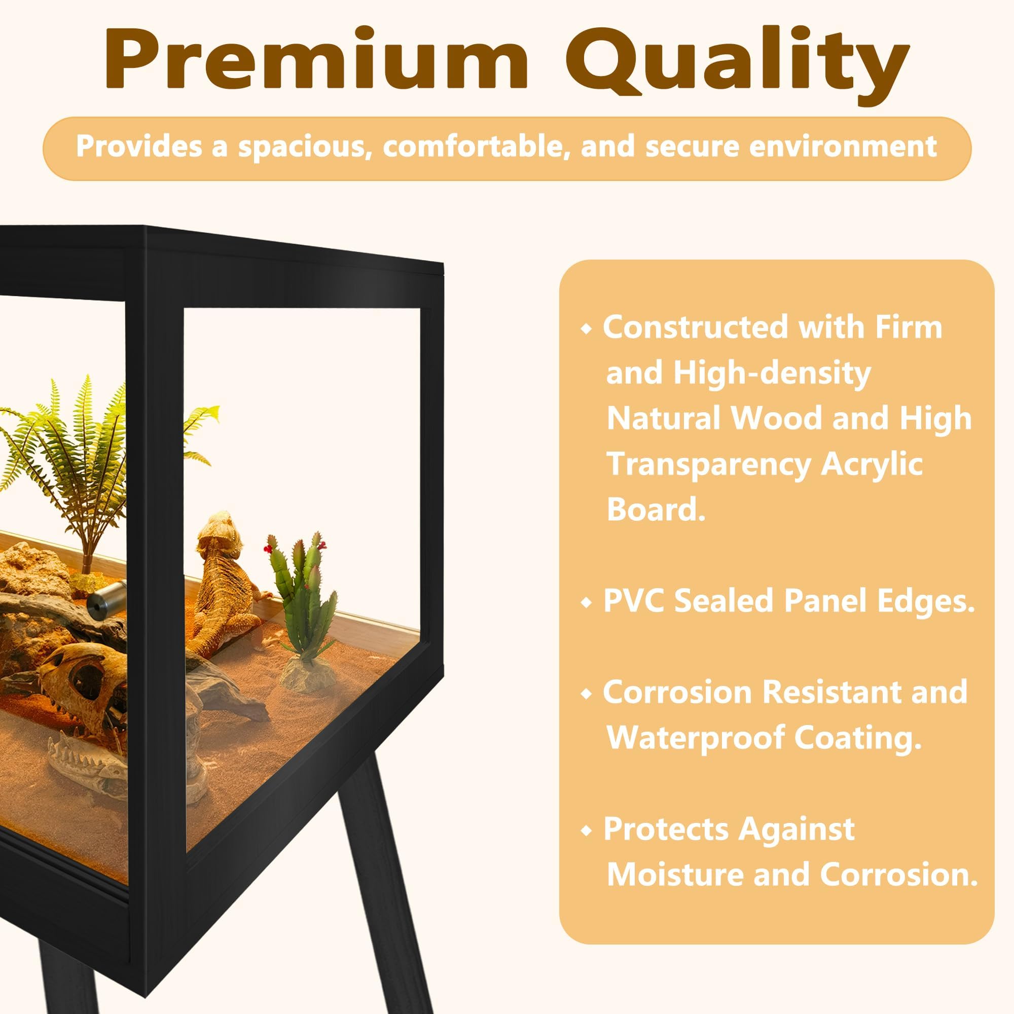 77 Gallon Bearded Dragon Tank With Legs - 48"L X 20"W X 47.6"H Reptile Enclosure, Locking Doors, Mesh Top