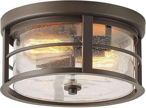 Miniatura 4 de Lámpara de techo de bronce aceitado con 2 luces de montaje empotrado con diseño de vidrio transparente marrón vintage hierro regulable