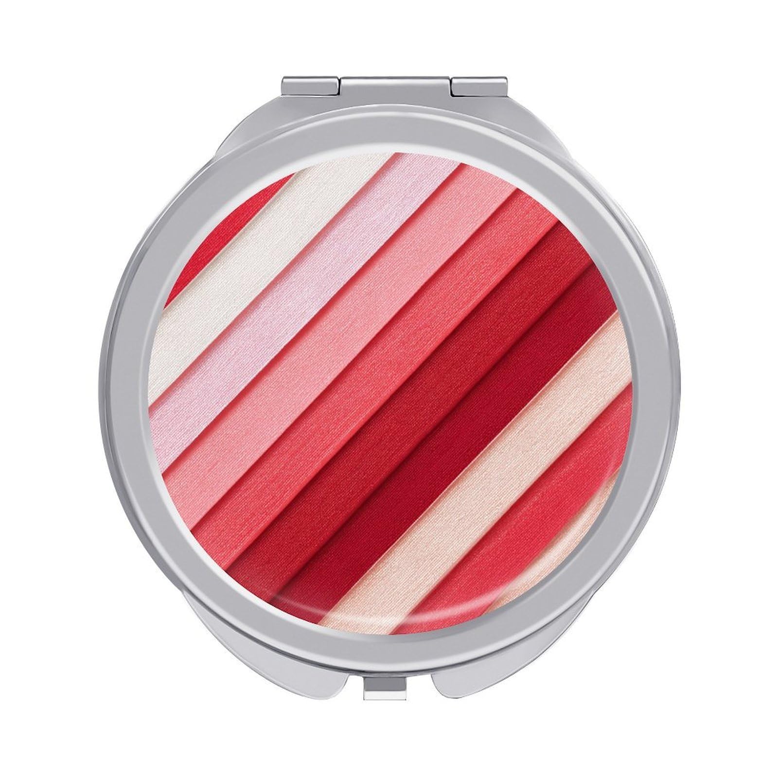 Jubonexis Red And Pink Diagonal Stripes Women Pocket Mirrors, Girls Small Portable Travel Makeup Mini Mirror