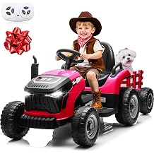 24V Kids Ride On Tractor w/400W Motors, 2-in-1 Power Tractor Wheels w/Remote Control, Tiltable & Detachable Trailer, Adjustable Seat, Music, 24Volt Ride On Toys Electric Tractor for Kids, Pink